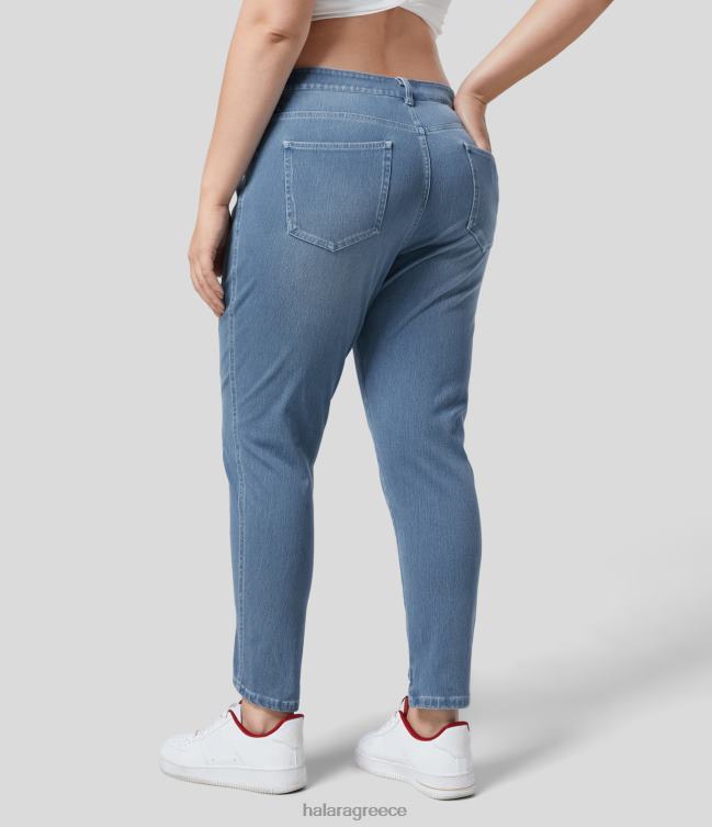μαγικό φερμουάρ με κουμπιά με πολλές τσέπες ελαστικό πλεκτό casual plus size skinny τζιν γυναίκες Halara 4TH822116 είδη ένδυσης ναυτικό κυανό τζιν
