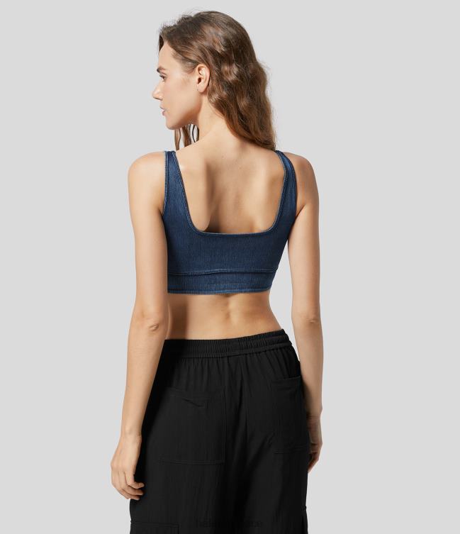 μαγικό u λαιμό χωρίς πλάτη ελαστικό πλεκτό τζιν cropped casual φανελάκι γυναίκες Halara 4TH821368 είδη ένδυσης πλυμένο τζιν γαλάζιο της λίμνης