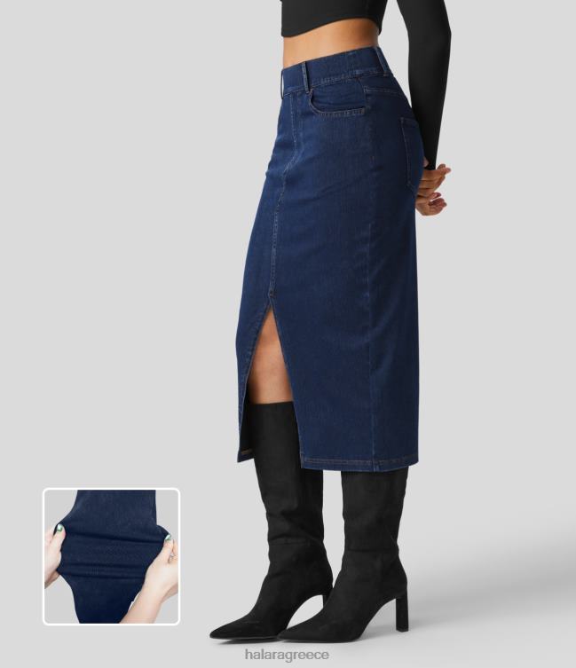 μαγική ψηλόμεση πολλαπλές τσέπες bodycon σπαστό ελαστικό πλεκτό τζιν casual midi φούστα γυναίκες Halara 4TH82704 είδη ένδυσης τζιν indigo