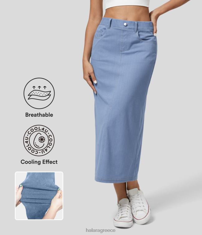 μαγική ψηλόμεση πολλαπλές τσέπες χωρισμένη δροσερή πινελιά πλυμένη ελαστική πλεκτή τζιν casual φούστα γυναίκες Halara 4TH82634 είδη ένδυσης κυανό τζιν