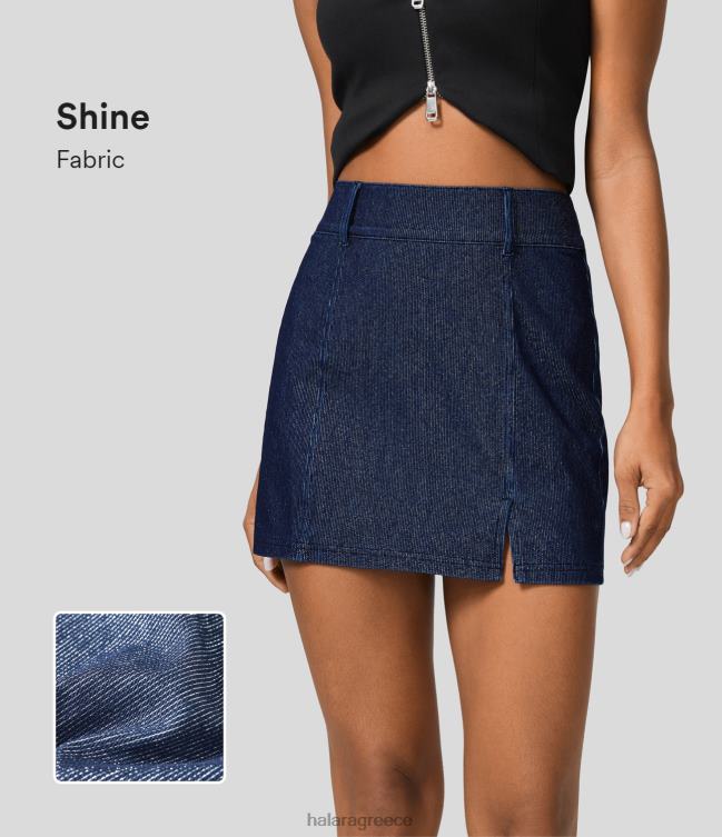 μαγικές ψηλόμεσες τσέπες πίσω με χωριστό στρίφωμα μίνι ασημί λάμψη ελαστική πλεκτή τζιν casual φούστα γυναίκες Halara 4TH82666 είδη ένδυσης σκούρο μπλε ασημί τζιν