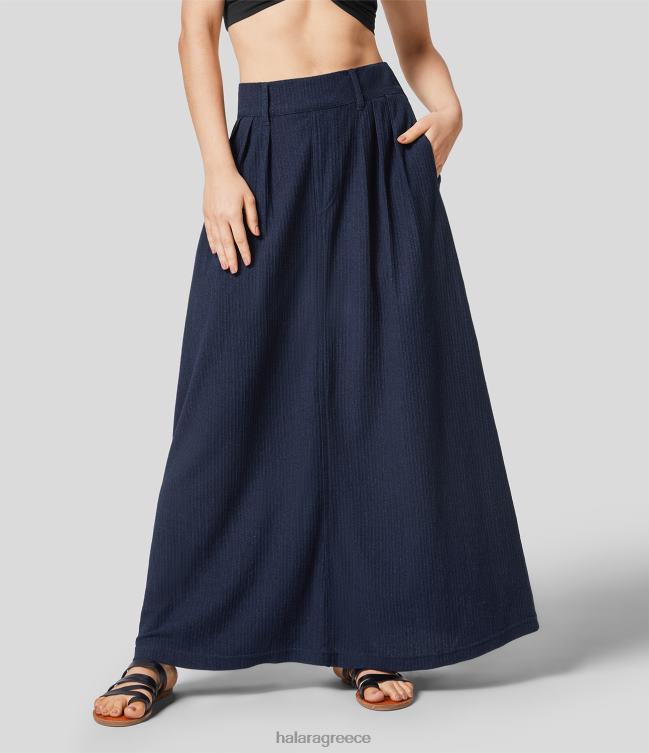 μαγική μεσαία τσέπη στο πλάι μια μάξι πλυμένη ελαστική πλεκτή τζιν casual φούστα γυναίκες Halara 4TH82749 είδη ένδυσης τζιν σκούρο μπλε μάργελο