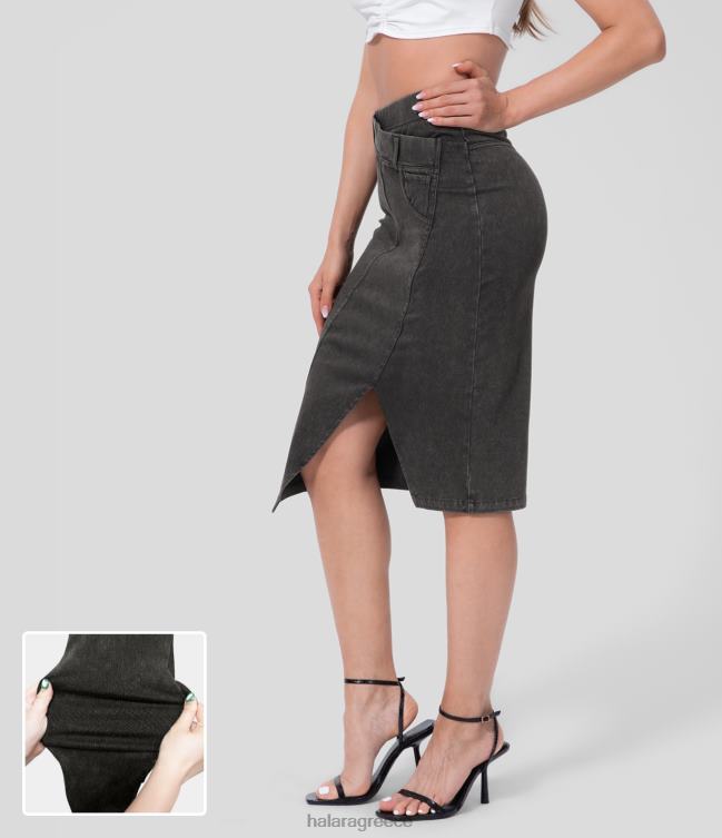 μαγική μίντι casual φούστα με ψηλόμεσο ελαστικό πλεκτό τζιν γυναίκες Halara 4TH82753 είδη ένδυσης σκούρο γκρι τζιν