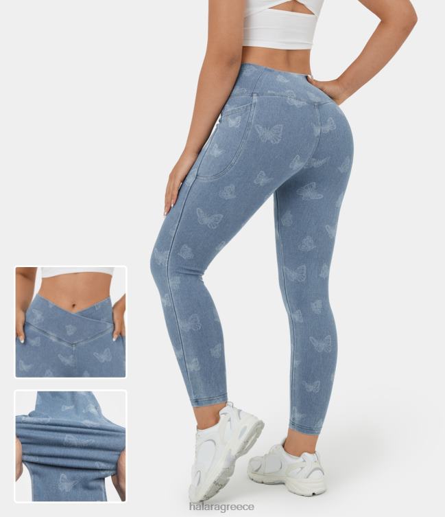 μαγικό ψηλόμεσο crossover με στάμπα πεταλούδας τσέπης ελαστικό πλεκτό τζιν casual 7/8 κολάν γυναίκες Halara 4TH821356 είδη ένδυσης τζιν στάμπα πεταλούδας