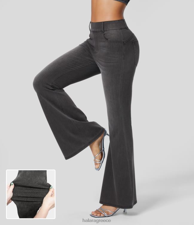 μαγικό ψηλόμεσο με πολλαπλές τσέπες ελαστικό πλεκτό τζιν εργασίας ολόσωμο flare κολάν γυναίκες Halara 4TH82307 είδη ένδυσης ανοιχτό γκρι πλυμένο τζιν