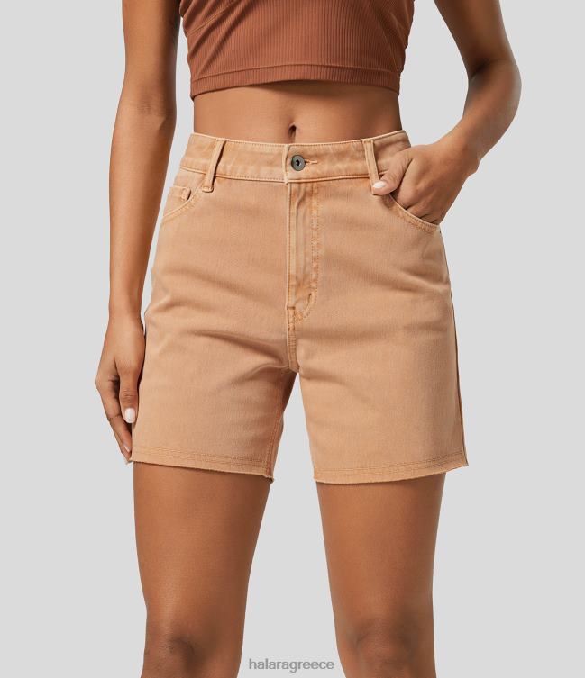 μαγικό φερμουάρ με κουμπί με φερμουάρ με πολλές τσέπες πολύχρωμο ελαστικό πλεκτό τζιν casual σορτς 3'' γυναίκες Halara 4TH821381 είδη ένδυσης τζιν κοραλί πορτοκαλί