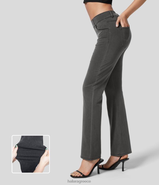 μαγικό μεσαίο τζιν με πολλές τσέπες, πλυμένο ελαστικό πλεκτό τζιν εργασίας γυναίκες Halara 4TH82331 είδη ένδυσης ανοιχτό γκρι πλυμένο τζιν