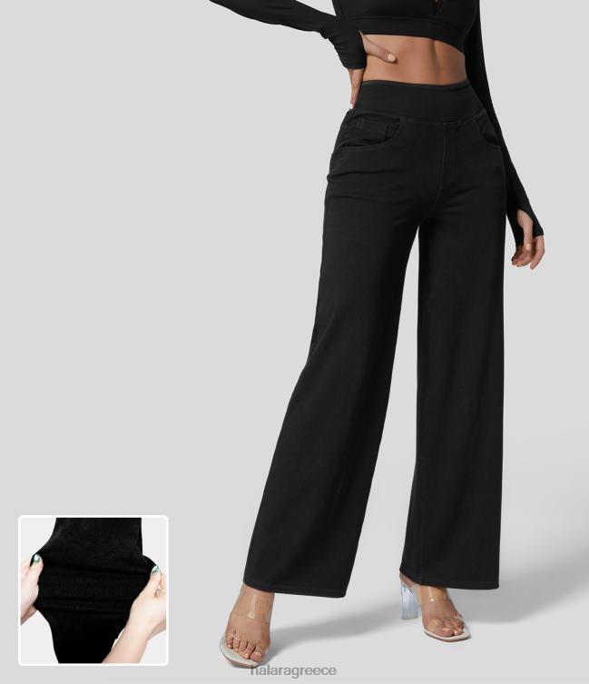 μαγικό τζιν εργασίας με ψηλόμεσες τσέπες με ίσιο πόδι ελαστικό πλεκτό γυναίκες Halara 4TH82396 είδη ένδυσης μαύρο τζιν