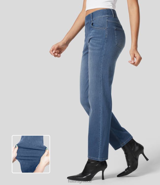 μαγικό τζιν εργασίας με ψηλόμεσες τσέπες με ίσιο πόδι ελαστικό πλεκτό γυναίκες Halara 4TH82398 είδη ένδυσης τζιν μπλε ουρανού