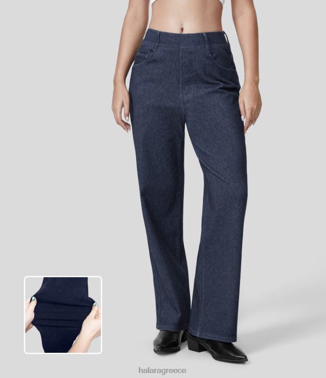 μαγικό ψηλόμεσο με πολλές τσέπες ίσιο πόδι ελαστικό πλεκτό boyfriend τζιν εργασίας γυναίκες Halara 4TH82416 είδη ένδυσης τζιν indigo