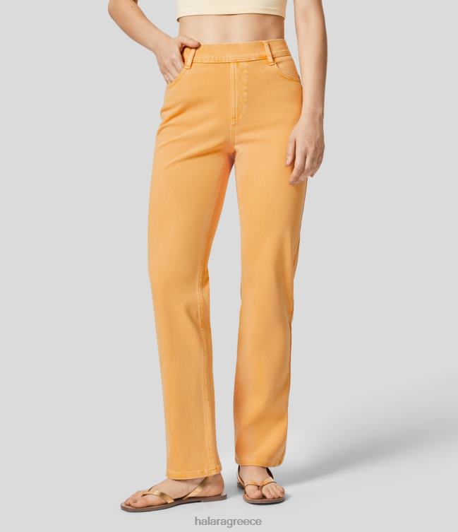 μαγικό ψηλόμεσο με πολλαπλές τσέπες ίσιο πόδι, πολύχρωμο ελαστικό πλεκτό casual τζιν γυναίκες Halara 4TH821317 είδη ένδυσης αρωματικό τζιν εσπεριδοειδών