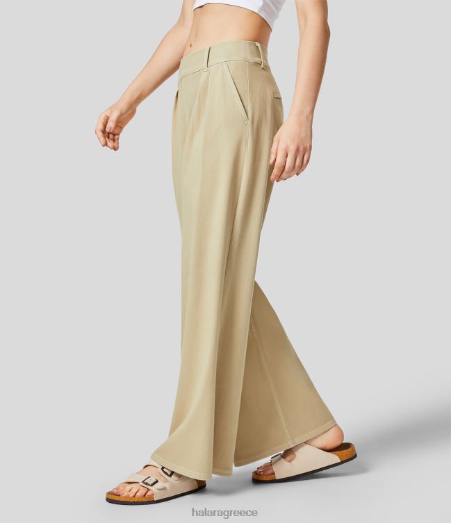 μαγικό μεσαίο τζιν στο πλάι, πολύχρωμο ελαστικό πλεκτό casual φαρδύ τζιν γυναίκες Halara 4TH821341 είδη ένδυσης τζιν πράσινο μπαμπού νεφρίτη