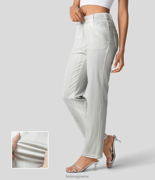 μαγικό τζιν με ψηλόμεσο με πολλές τσέπες με ίσιο πόδι ελαστικό πλεκτό casual τζιν γυναίκες Halara 4TH821354 είδη ένδυσης βρώμικο λευκό τζιν