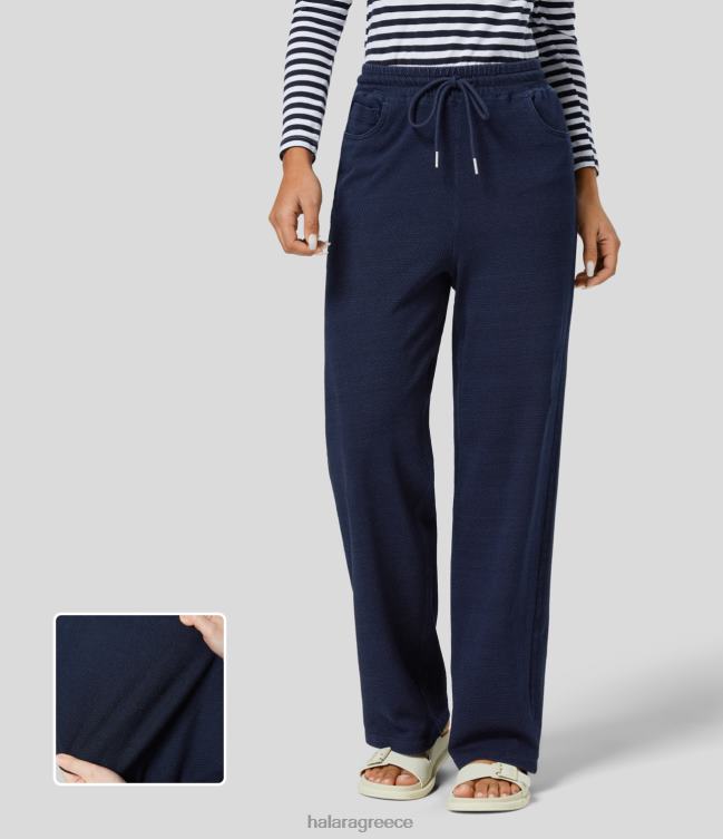 μαγικό ψηλόμεσο κορδόνι περίσφιξης στο πλάι τσέπη ίσιο πόδι ελαστικό πλεκτό casual τζιν γυναίκες Halara 4TH821365 είδη ένδυσης τζιν με μπλε βάφλα