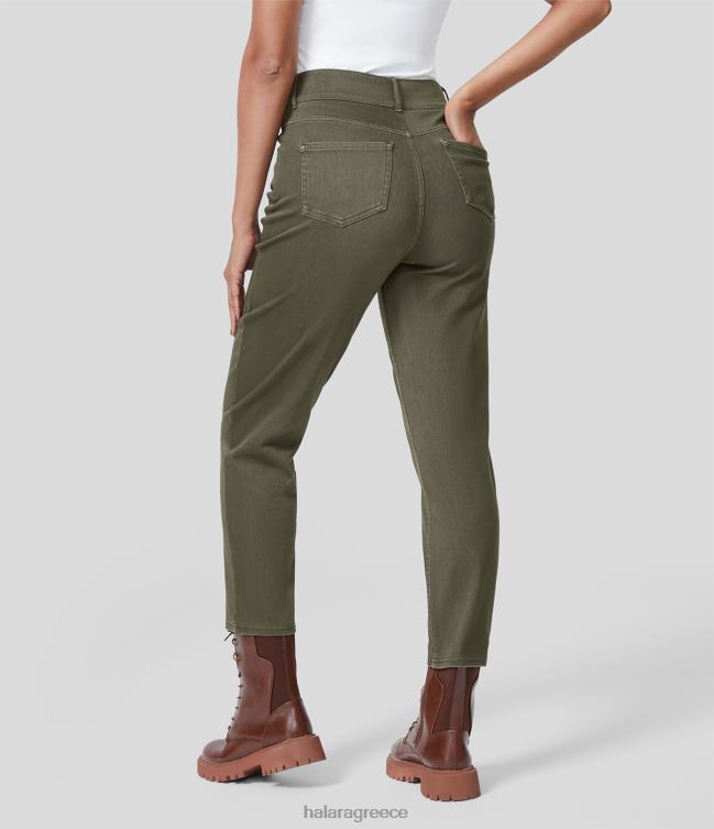 μαγικές ψηλόμεσες πολλαπλές τσέπες πλένονται πολύχρωμα ελαστικά πλεκτά casual κωνικό τζιν γυναίκες Halara 4TH821371 είδη ένδυσης πράσινο αζουρίτη