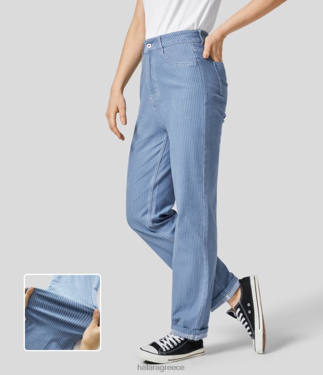 μαγικό ψηλόμεσο κουμπί με φερμουάρ πολλαπλές τσέπες ίσιο πόδι ριγέ πλυμένο ελαστικό πλεκτό casual τζιν γυναίκες Halara 4TH821409 είδη ένδυσης πρωτότυπο