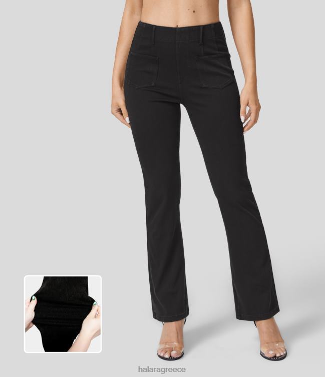 μαγικό μεσαίο τζιν, μπροστινή τσέπη, ελαστικό πλεκτό, casual bootcut γυναίκες Halara 4TH821360 είδη ένδυσης τζιν μαύρο