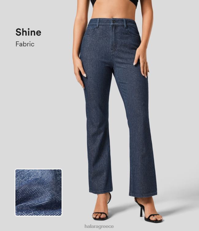 μαγικό ψηλόμεσο με πολλές τσέπες ασημί λάμψη ελαστικό πλεκτό casual bootcut τζιν γυναίκες Halara 4TH82317 είδη ένδυσης σκούρο μπλε ασημί τζιν