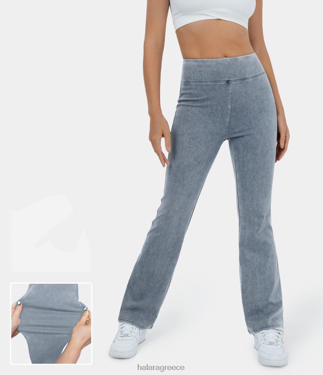 μαγική ψηλόμεση τσέπη στο πίσω μέρος, πλυμένο ελαστικό πλεκτό casual bootcut τζιν γυναίκες Halara 4TH82364 είδη ένδυσης σκούρο τιρκουάζ τζιν