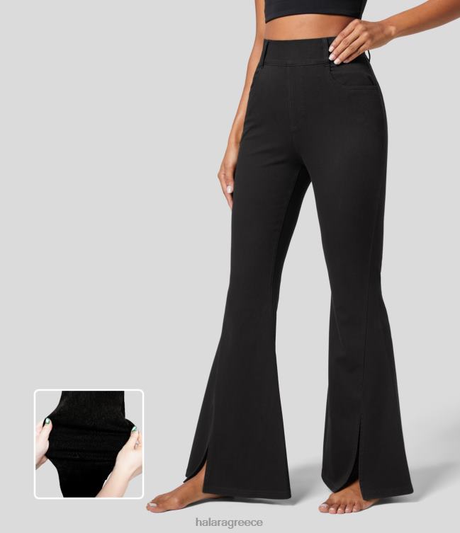 μαγικό τζιν με ψηλόμεσο πλαϊνό σπαστό στρίφωμα ελαστικό πλεκτό casual ολόσωμο flare τζιν γυναίκες Halara 4TH821402 είδη ένδυσης μαύρο τζιν