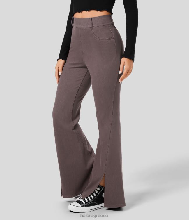 μαγικό ελαστικό πλεκτό casual flare τζιν με ψηλόμεση πλαϊνή τσέπη γυναίκες Halara 4TH82382 είδη ένδυσης τζιν καφέ σάλτσας