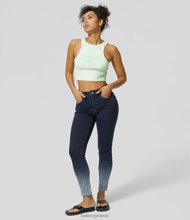 μαγικό φερμουάρ με κουμπιά με πολλές τσέπες ντεγκραντέ ελαστικό πλεκτό casual skinny τζιν γυναίκες Halara 4TH821391 είδη ένδυσης τζιν σε γαλάζιο ντεγκραντέ