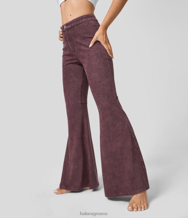 μαγική ψηλόμεση πίσω τσέπη, πλυμένο ελαστικό πλεκτό casual super flare τζιν γυναίκες Halara 4TH82312 είδη ένδυσης πλυμένο τζιν κρασί Windsor